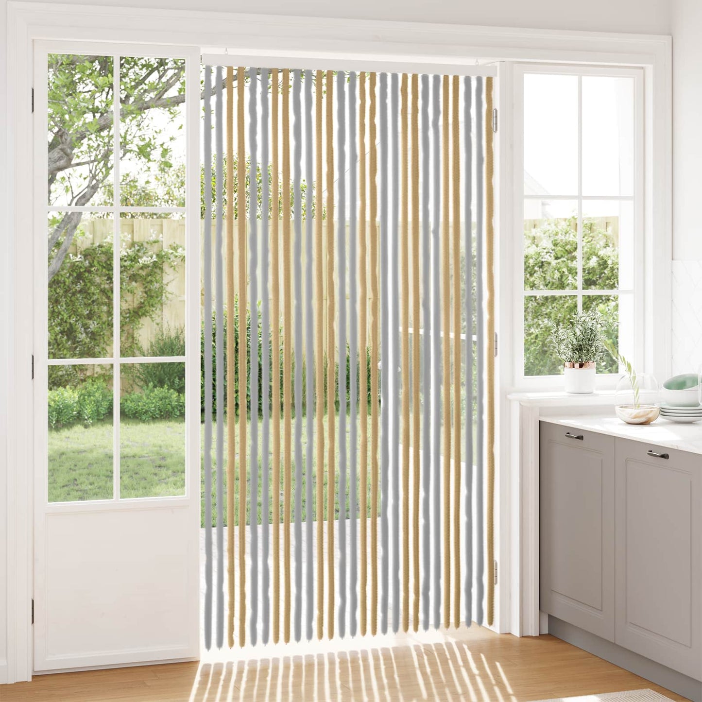vidaXL Insect Curtain Chenille Grey and Beige 118 x 220 cm 100% PP