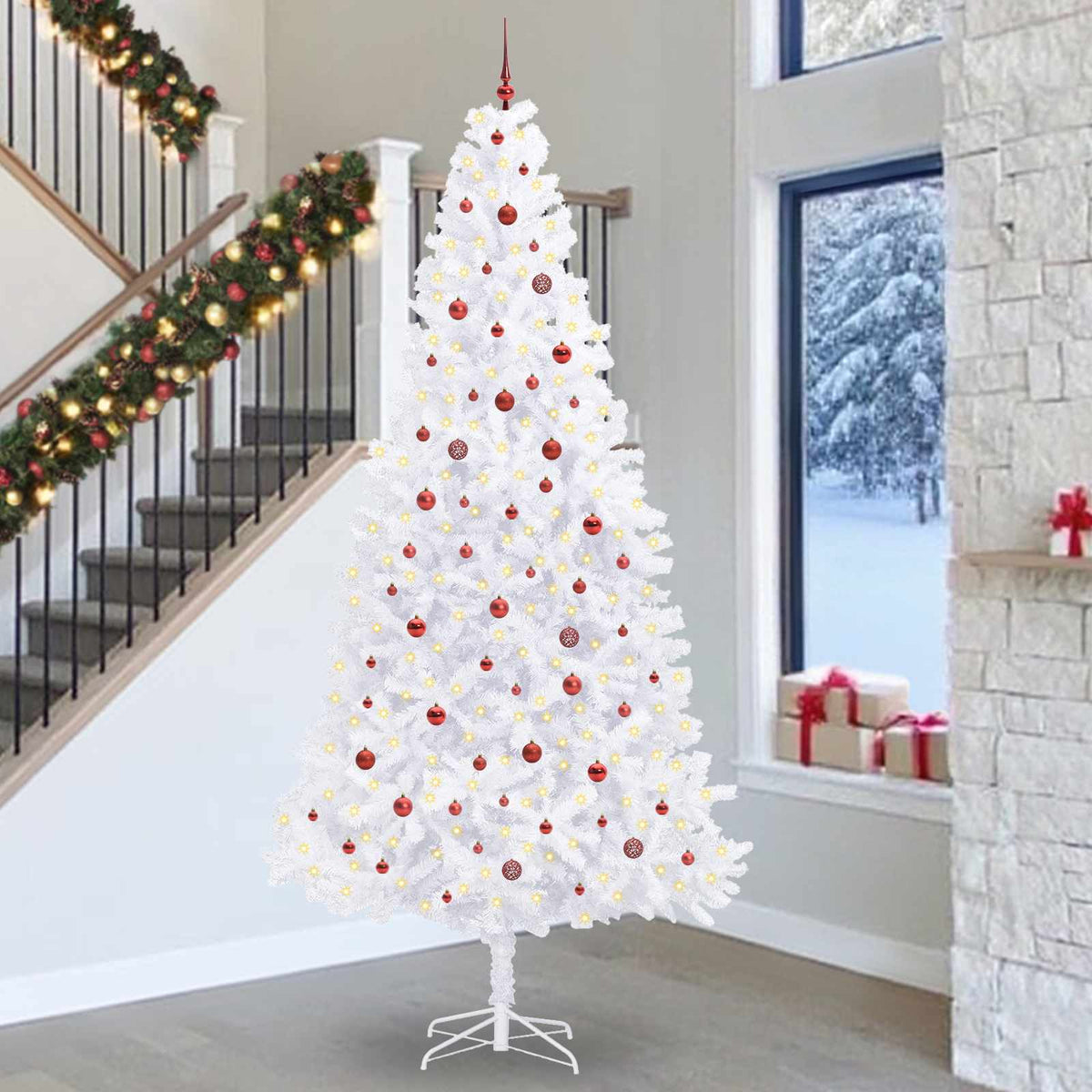 vidaXL Artificial Christmas Tree with Stand White 300 cm PVC and Steel