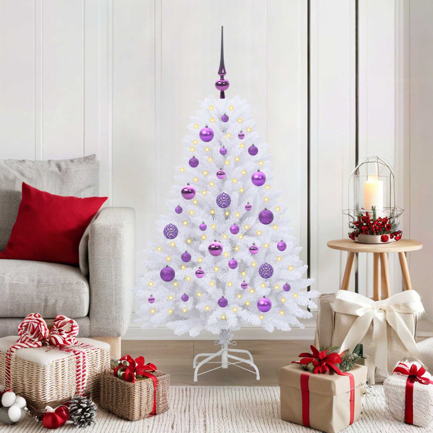 vidaXL Artificial Hinged Christmas Tree White 120 cm PVC and Steel