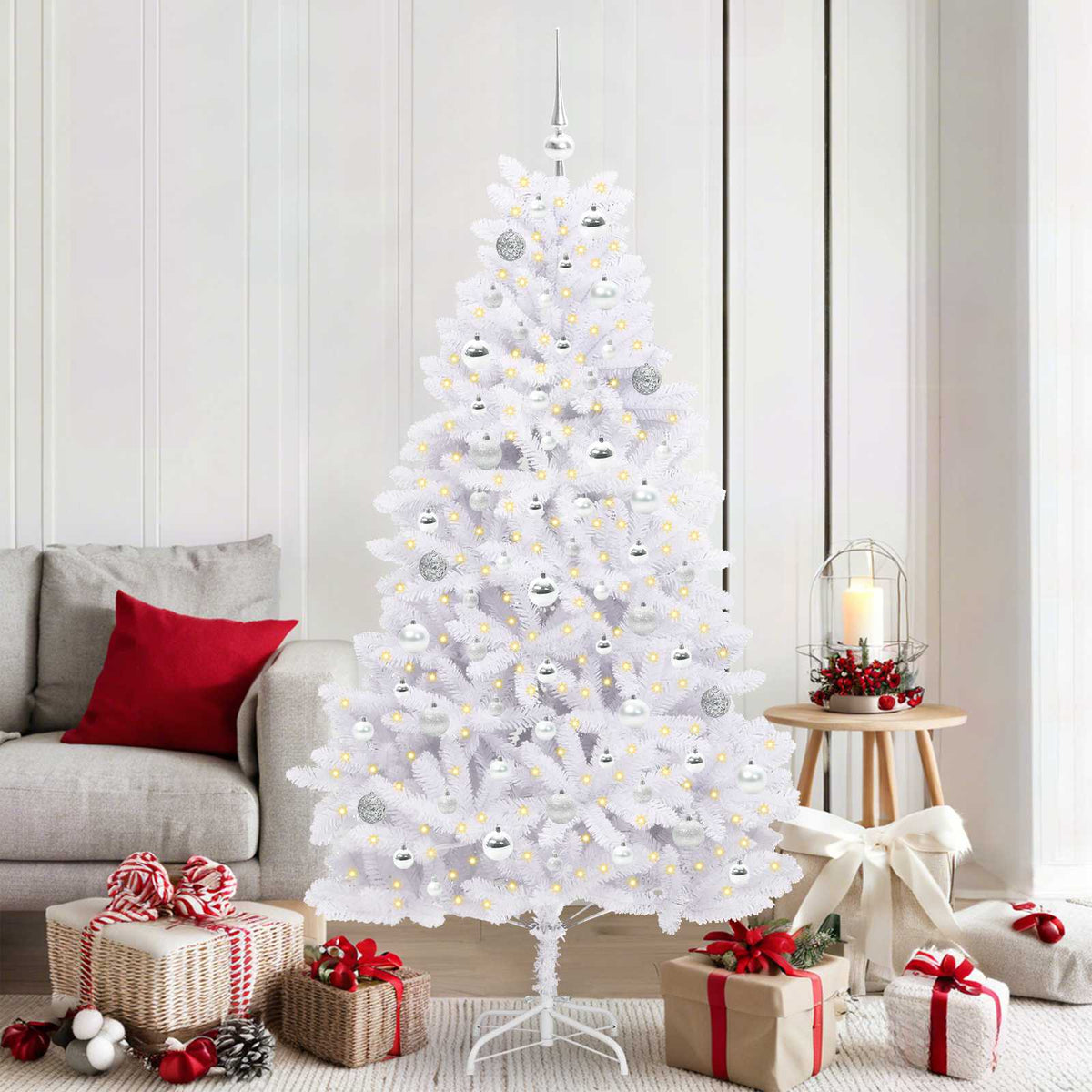 vidaXL Artificial Hinged Christmas Tree White 180 cm PVC and Steel