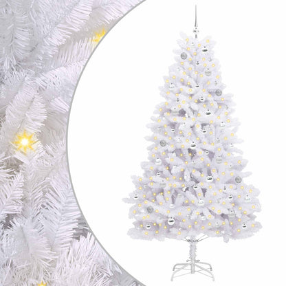 vidaXL Artificial Hinged Christmas Tree White 210 cm PVC and Steel