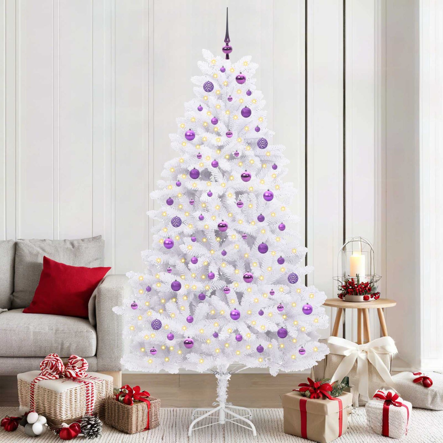 vidaXL Artificial Hinged Christmas Tree White 210 cm PVC and Steel