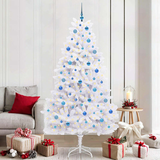 vidaXL Artificial Hinged Christmas Tree White 210 cm PVC and Steel