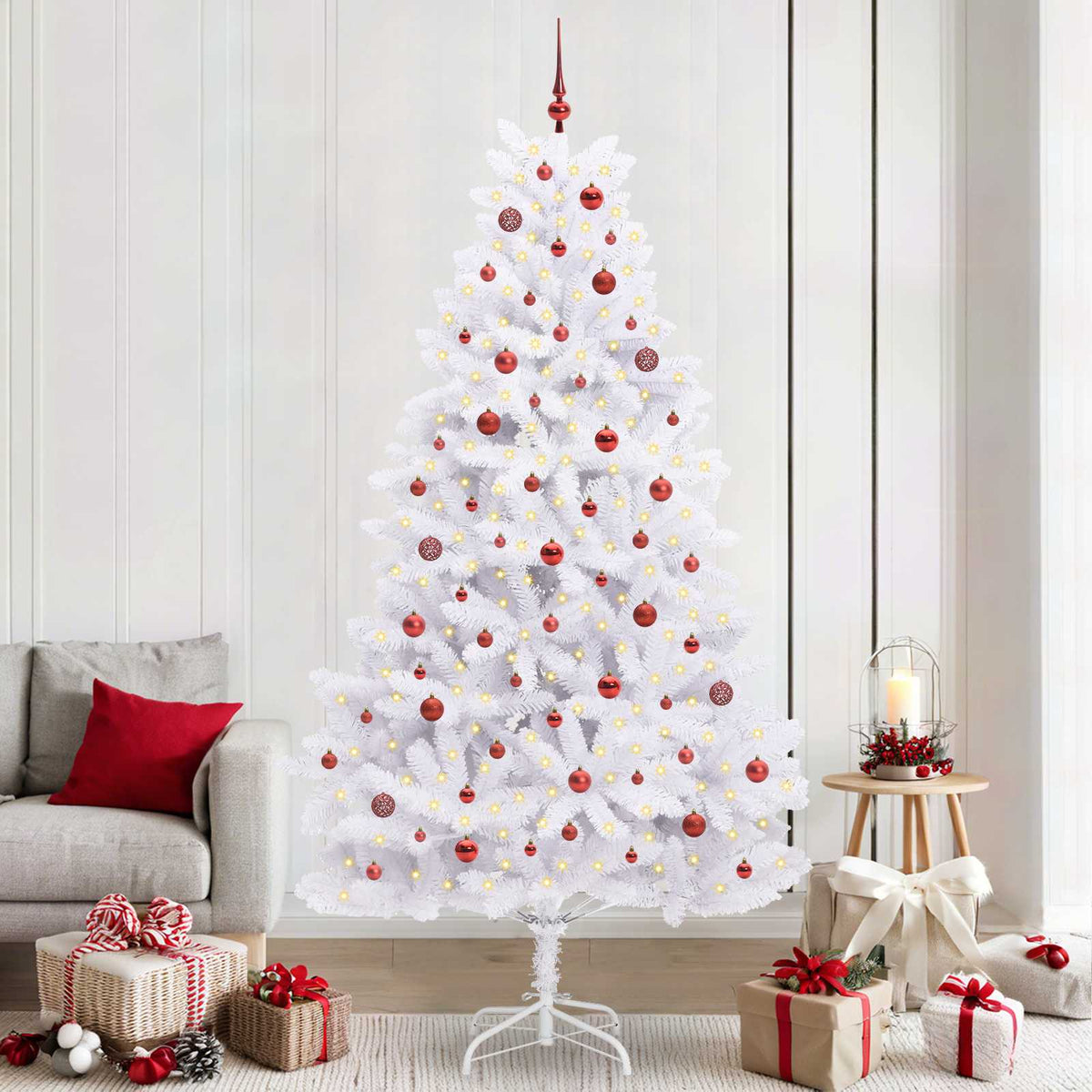 vidaXL Artificial Hinged Christmas Tree White 240 cm PVC and Steel