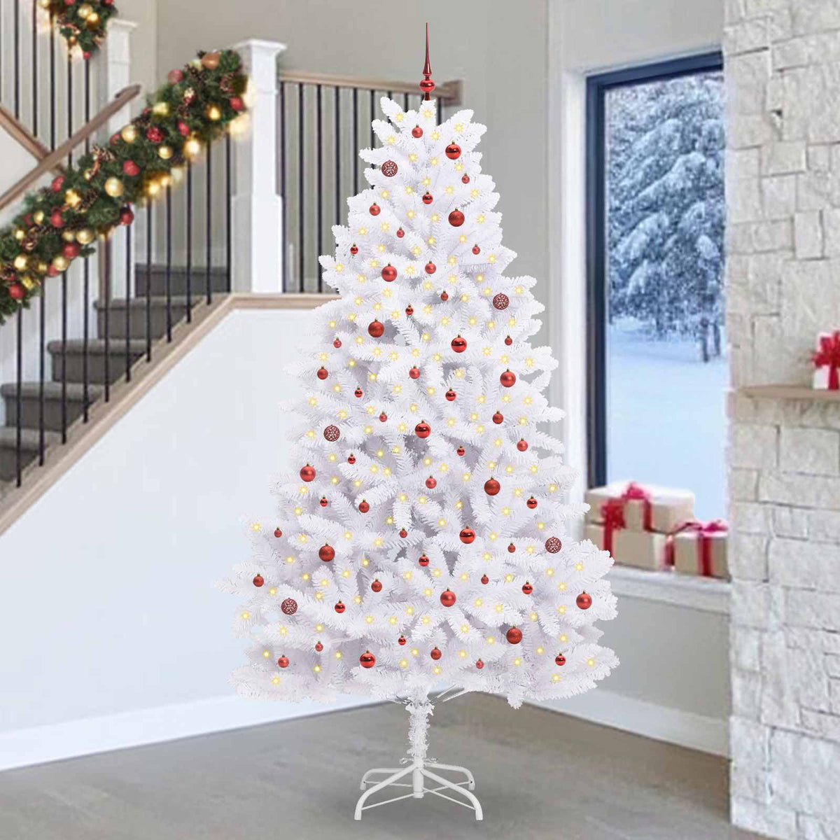 vidaXL Artificial Hinged Christmas Tree White 270 cm PVC and Steel
