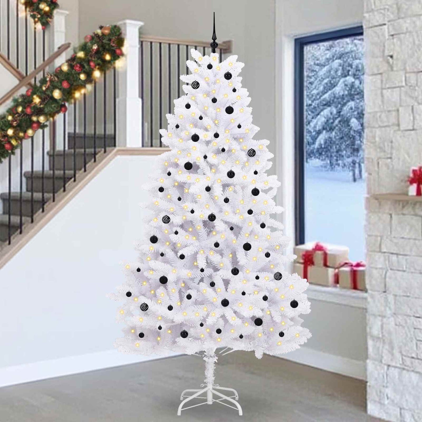 vidaXL Artificial Hinged Christmas Tree White 270 cm PVC and Steel