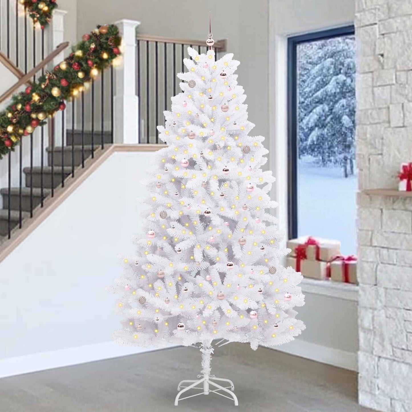 vidaXL Artificial Hinged Christmas Tree White 270 cm PVC and Steel