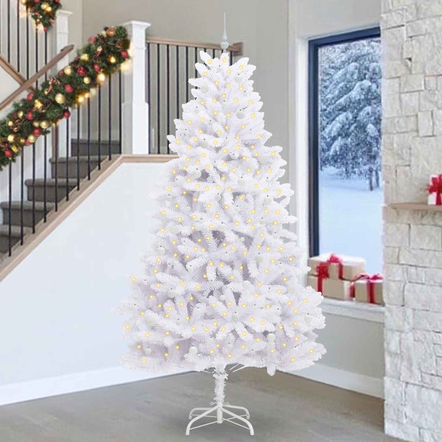 vidaXL Artificial Hinged Christmas Tree White 270 cm PVC and Steel