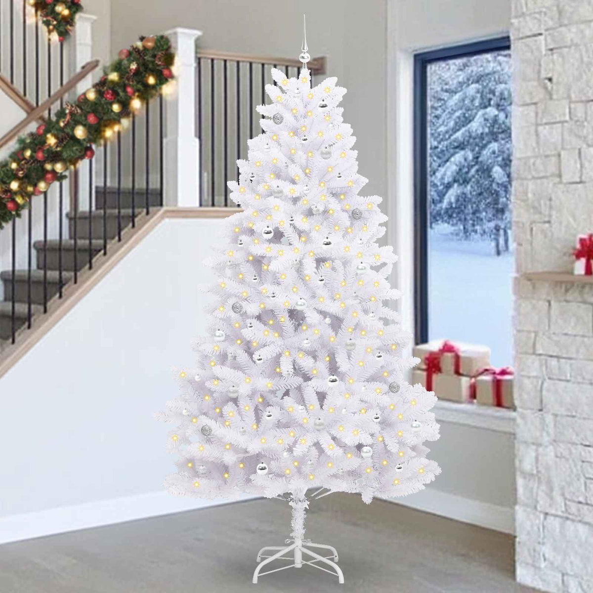 vidaXL Artificial Hinged Christmas Tree White 270 cm PVC and Steel