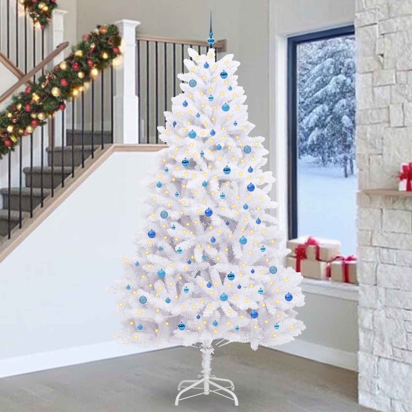 vidaXL Artificial Hinged Christmas Tree White 270 cm PVC and Steel