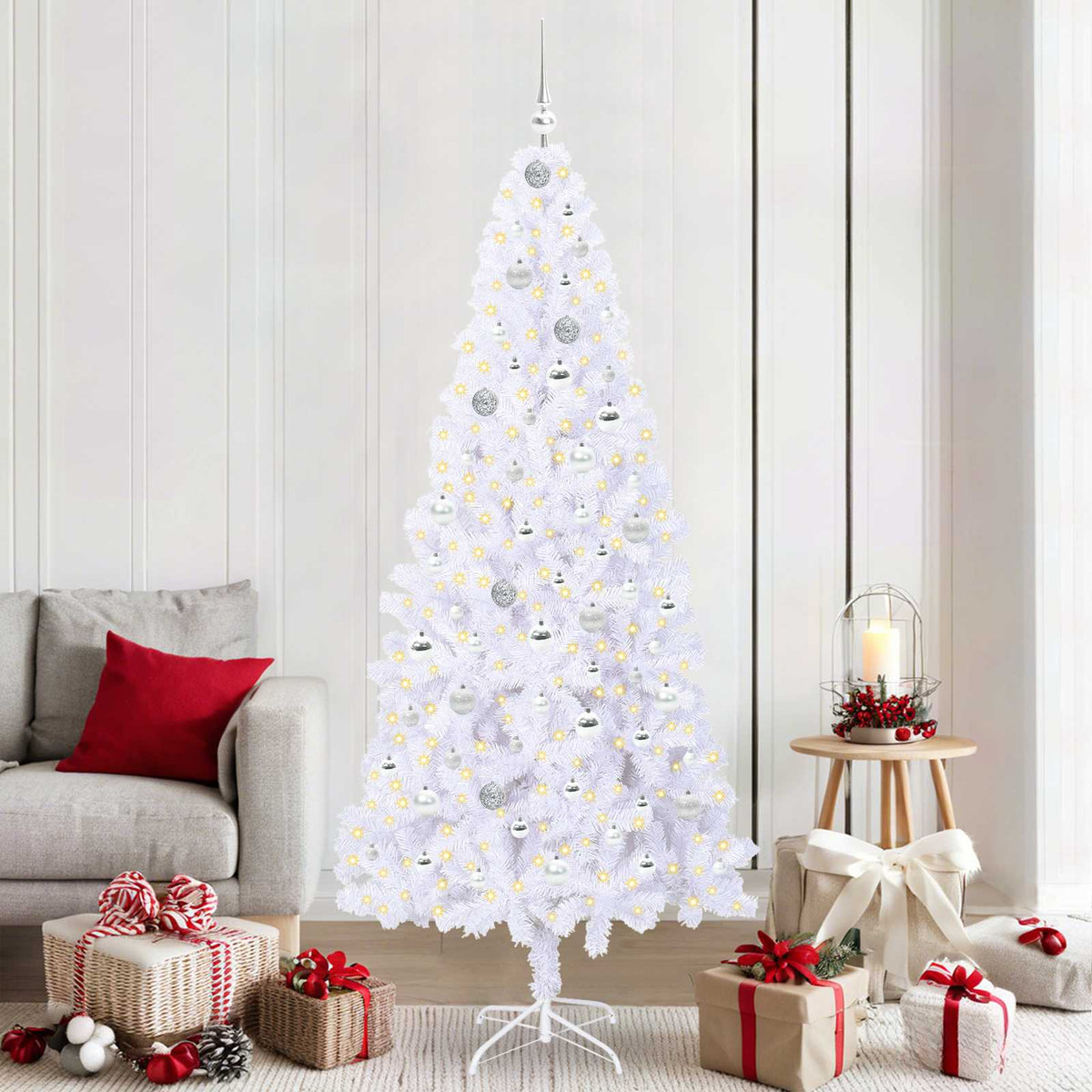 vidaXL Artificial Christmas Tree with Stand White 210 cm PVC and Steel