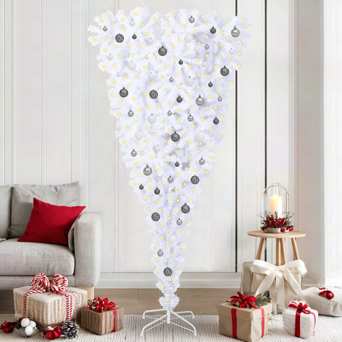 vidaXL Artificial Christmas Tree with Stand White 210 cm PVC and Steel