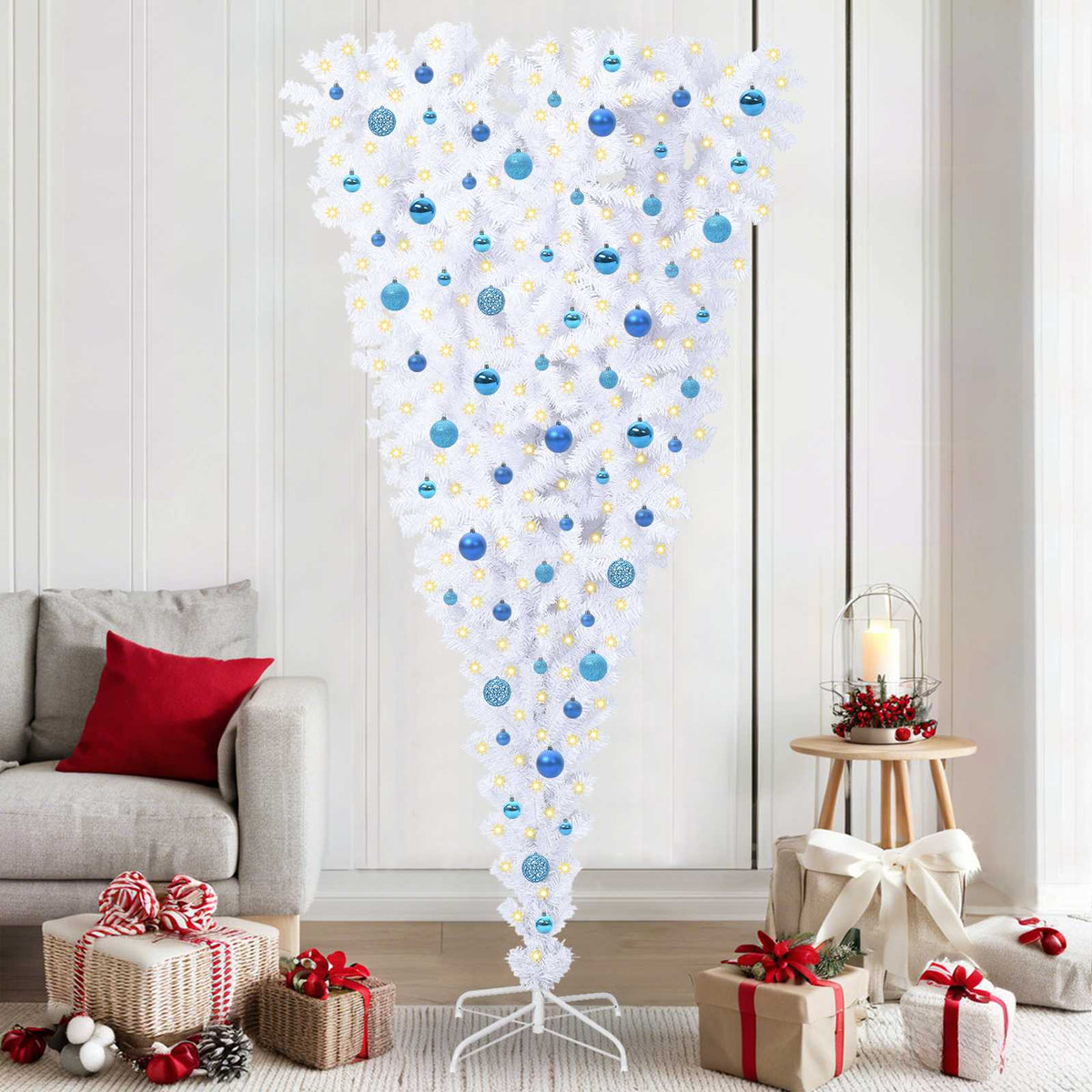 vidaXL Artificial Christmas Tree with Stand White 210 cm PVC and Steel