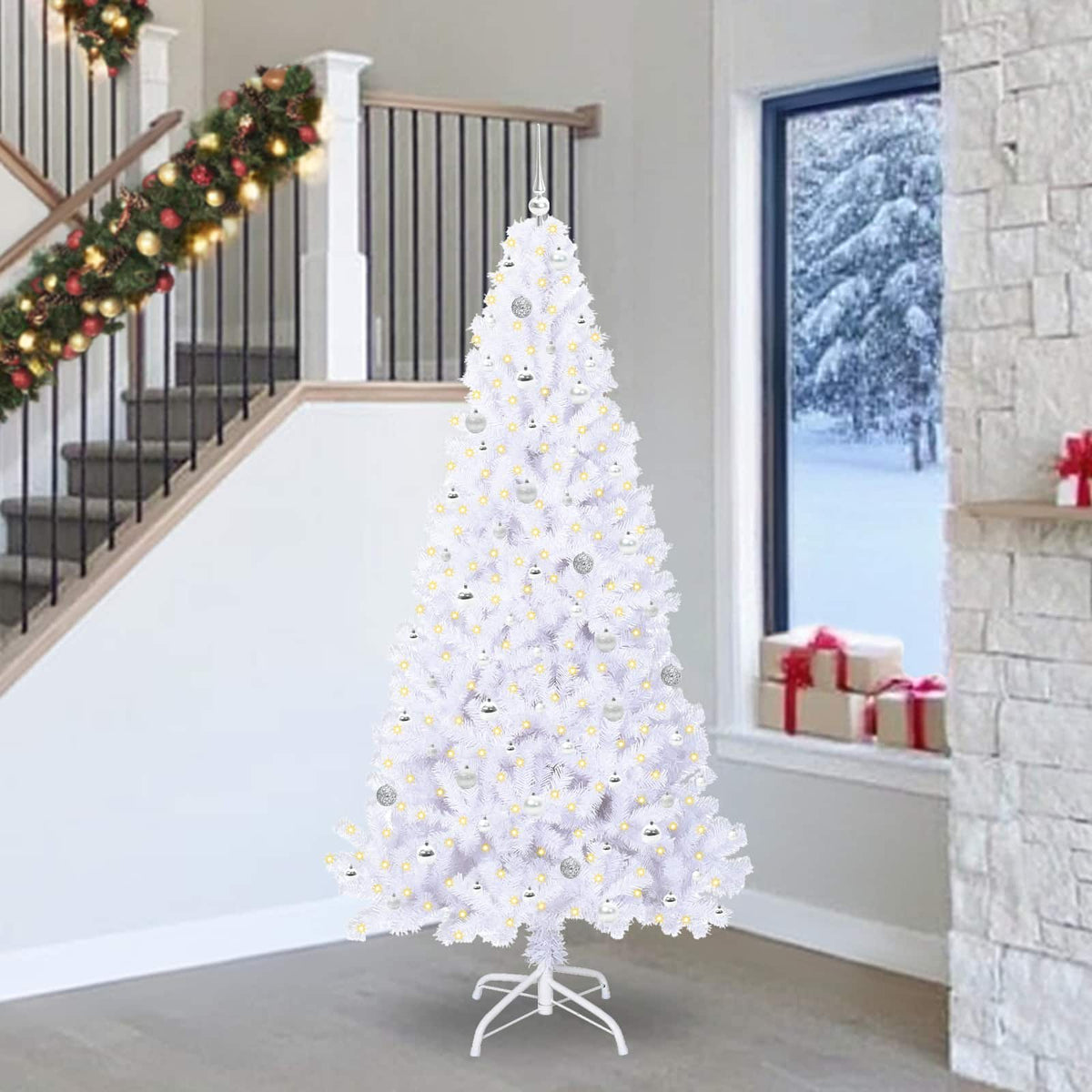 vidaXL Artificial Christmas Tree with Stand White 240 cm PVC and Steel