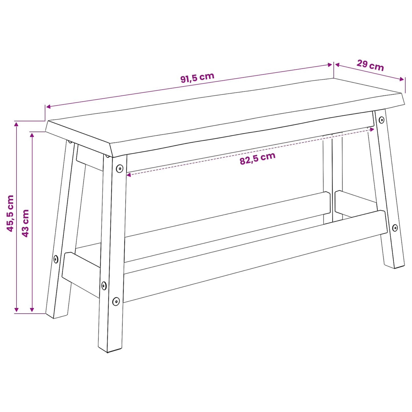 VidaXL Dining Bench EKAI Black 91.5 x 29 x 45.5 cm Solid Pine Wood