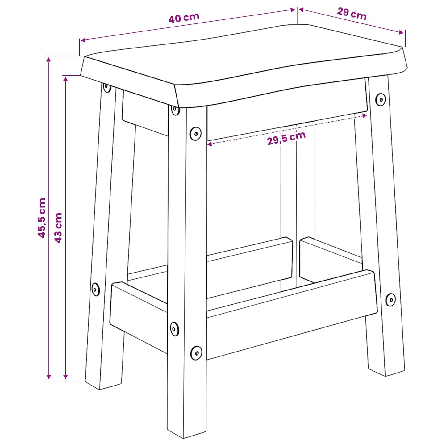 VidaXL Bar Stool EKAI 2 pcs Black 40 x 29 x 45.5 cm Solid Pine Wood
