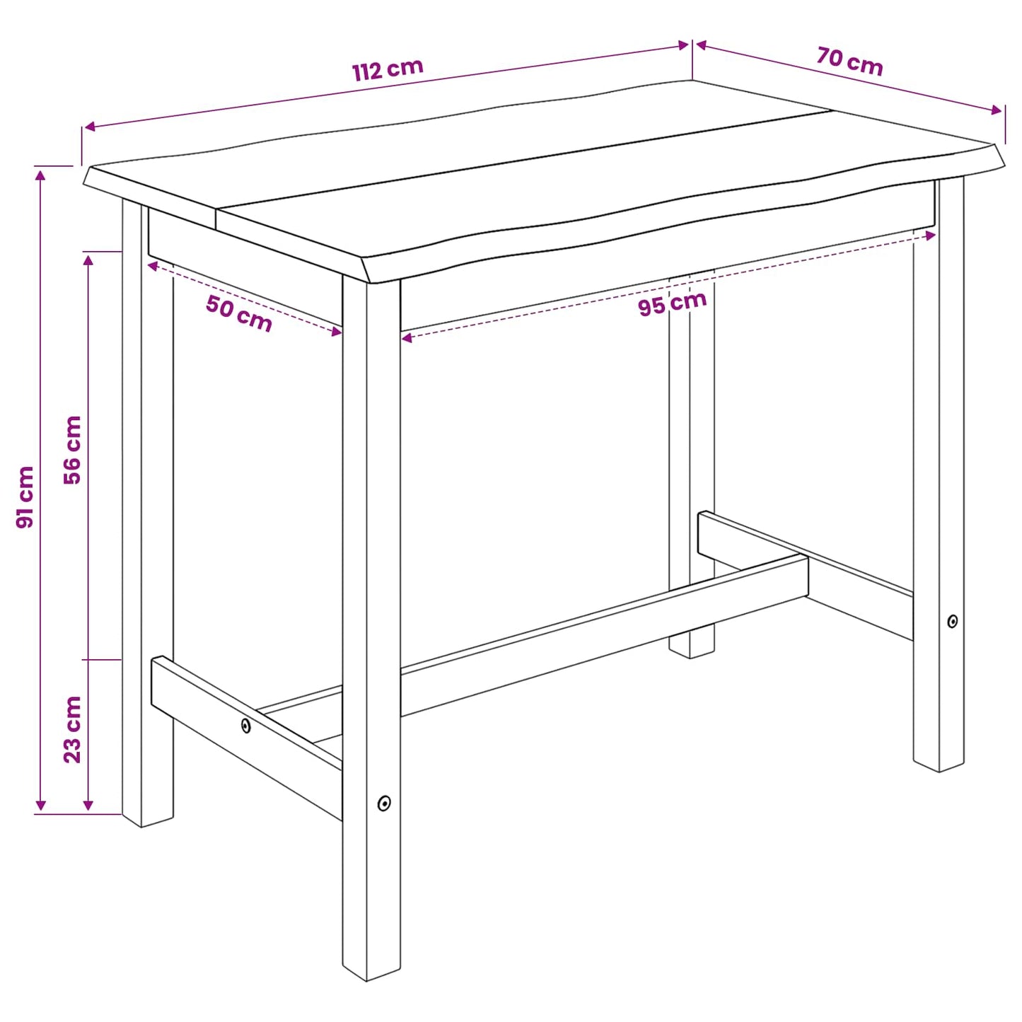 VidaXL High Bar Table EKAI White 112 x 70 x 91 cm Solid Pine Wood