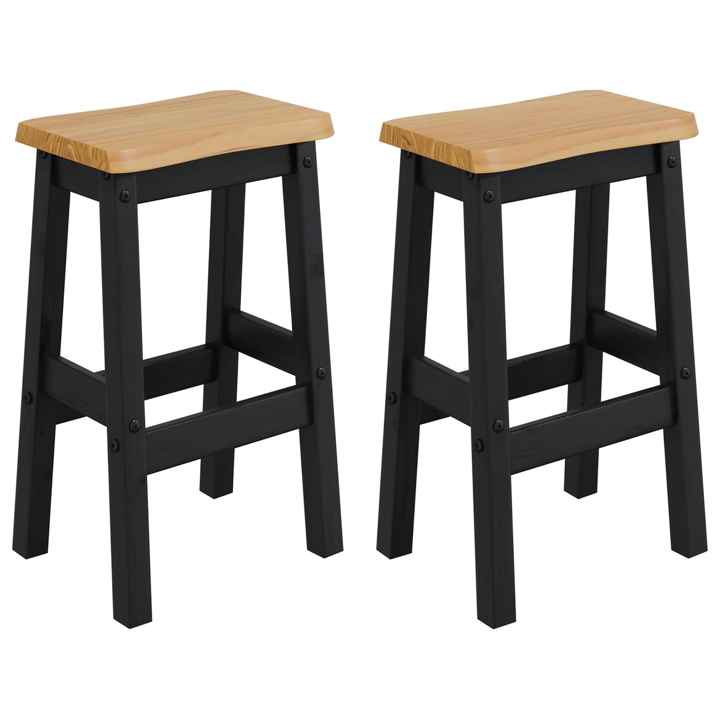 VidaXL High Bar Stool EKAI 2 pcs Black 40 x 29 x 63 cm Solid Pine Wood