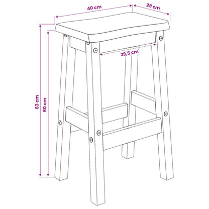 VidaXL High Bar Stool EKAI 2 pcs Black 40 x 29 x 63 cm Solid Pine Wood