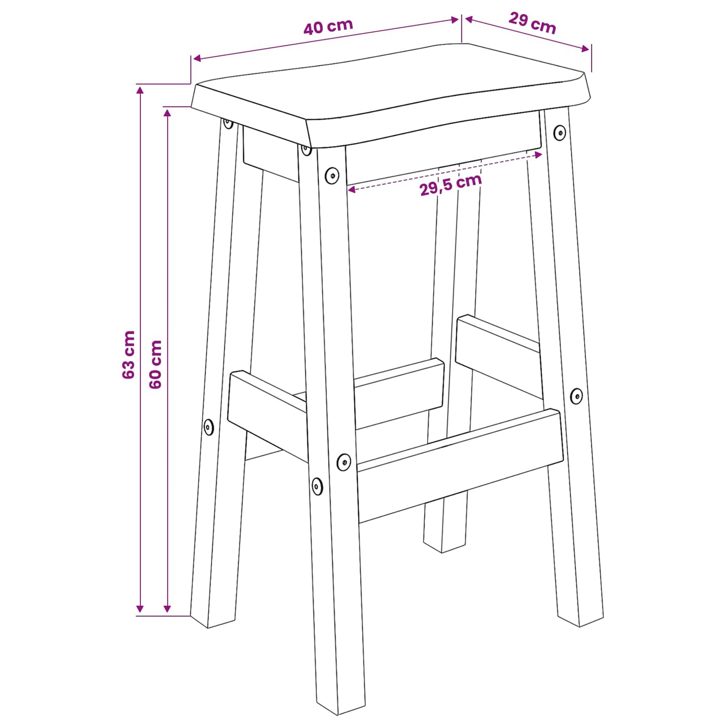 VidaXL High Bar Stool EKAI 2 pcs White 40 x 29 x 63 cm Solid Pine Wood