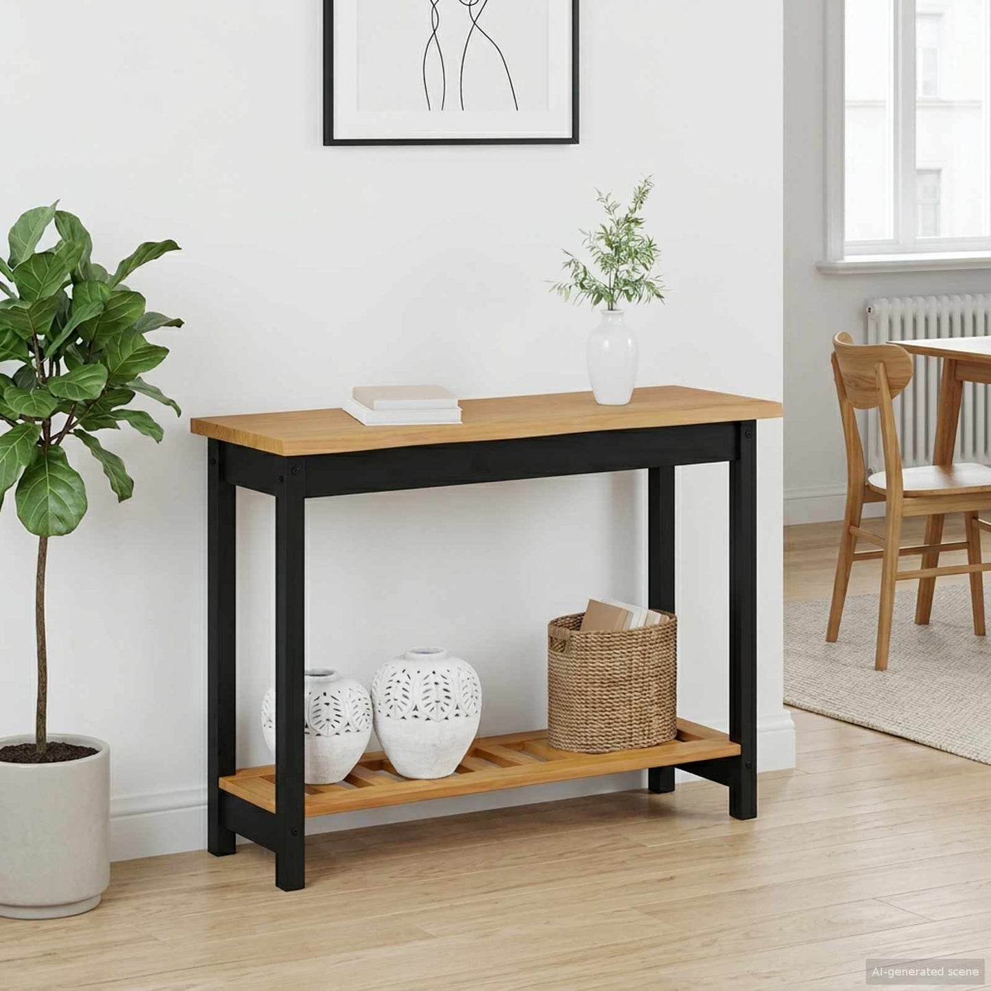 VidaXL Console Table EKAI Black 112 x 35 x 76 cm Solid Pine Wood