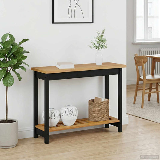 VidaXL Console Table EKAI Black 112 x 35 x 76 cm Solid Pine Wood