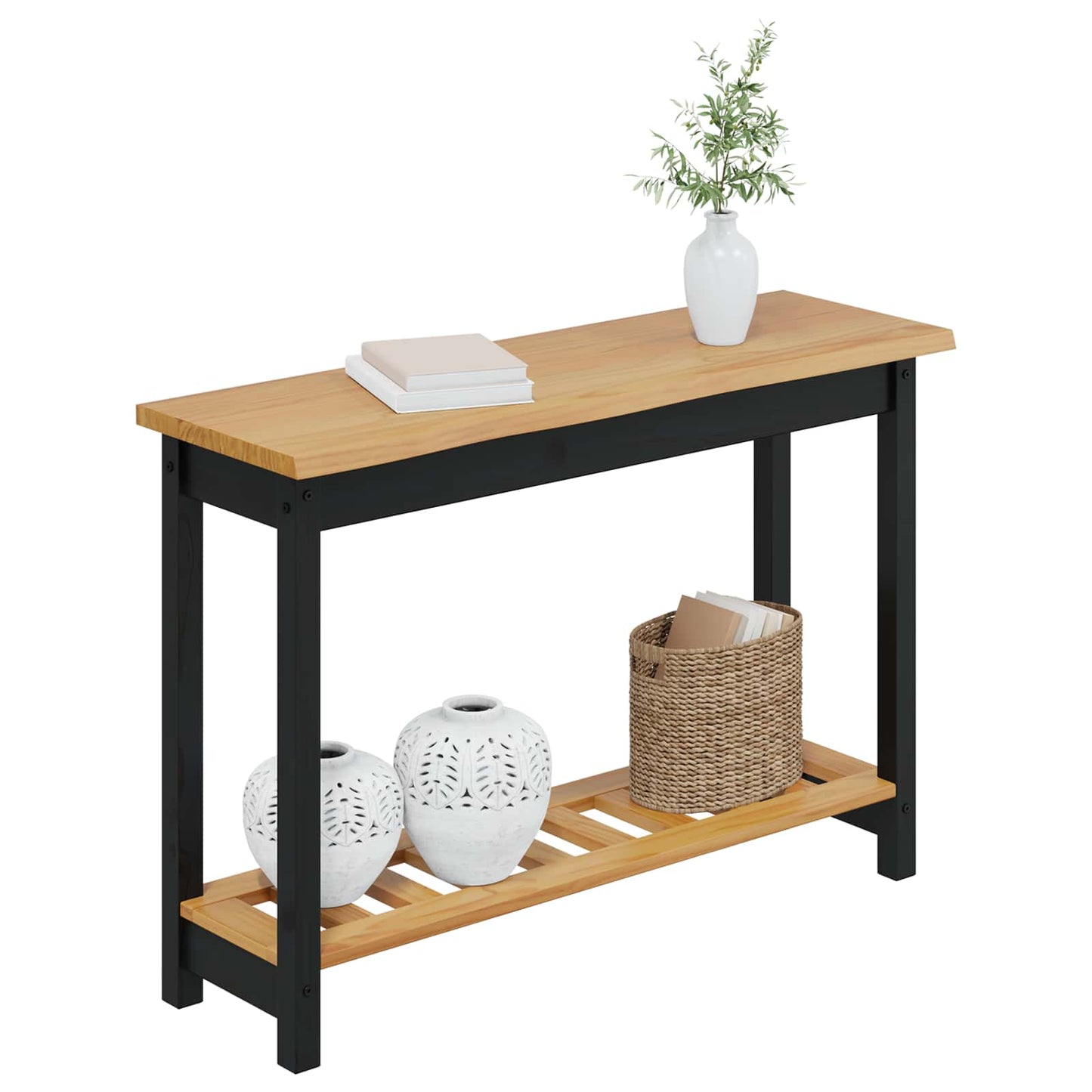 VidaXL Console Table EKAI Black 112 x 35 x 76 cm Solid Pine Wood