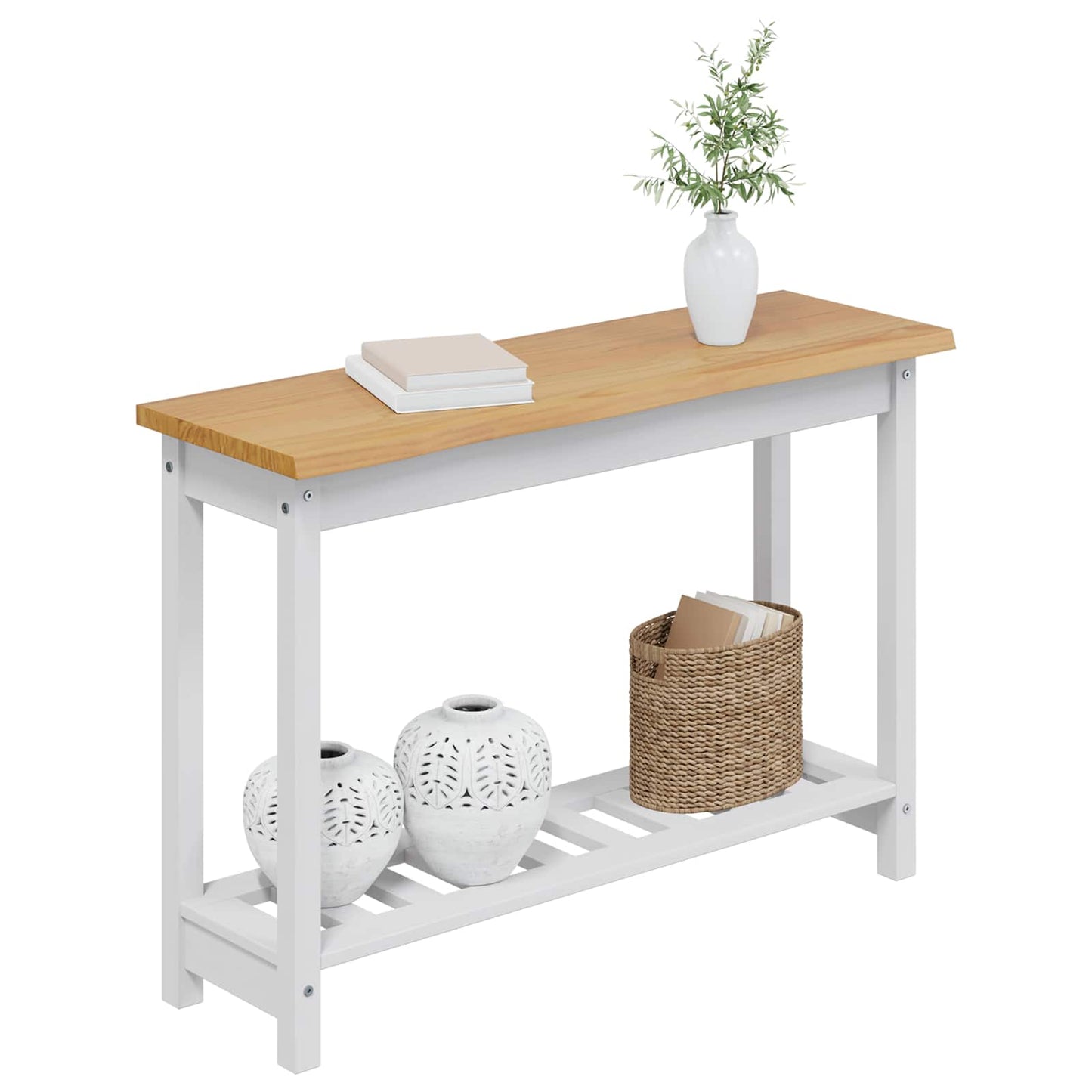 VidaXL Console Table EKAI White 112 x 35 x 76 cm Solid Pine Wood