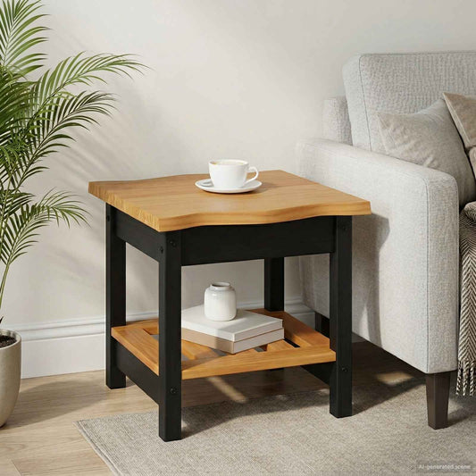 VidaXL Side Table EKAI Black 50 x 50 x 45.5 cm Solid Pine Wood