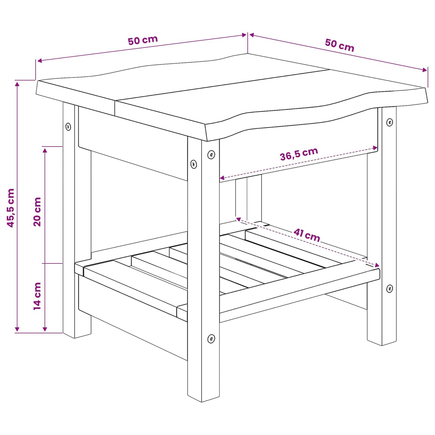 VidaXL Side Table EKAI White 50 x 50 x 45.5 cm Solid Pine Wood