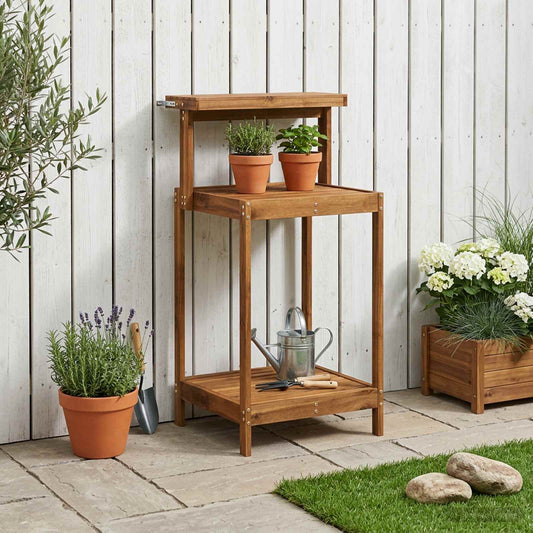 vidaXL Outdoor Potting Bench 56.5 x 48.5 x 107 cm Solid Acacia Wood