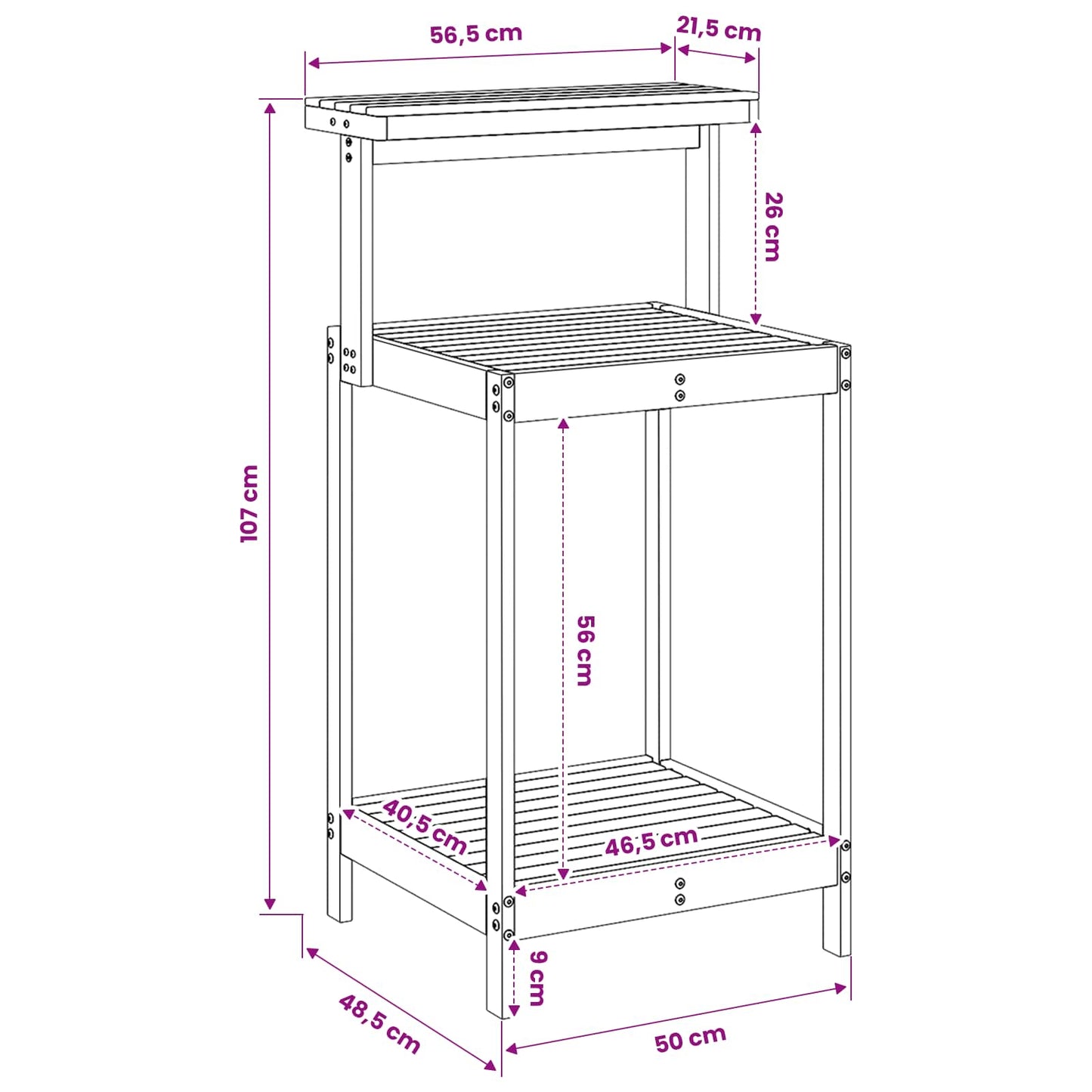 vidaXL Outdoor Potting Bench 56.5 x 48.5 x 107 cm Solid Acacia Wood