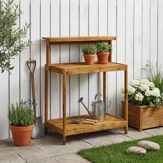 vidaXL Outdoor Potting Bench 86.5 x 48.5 x 106 cm Solid Acacia Wood