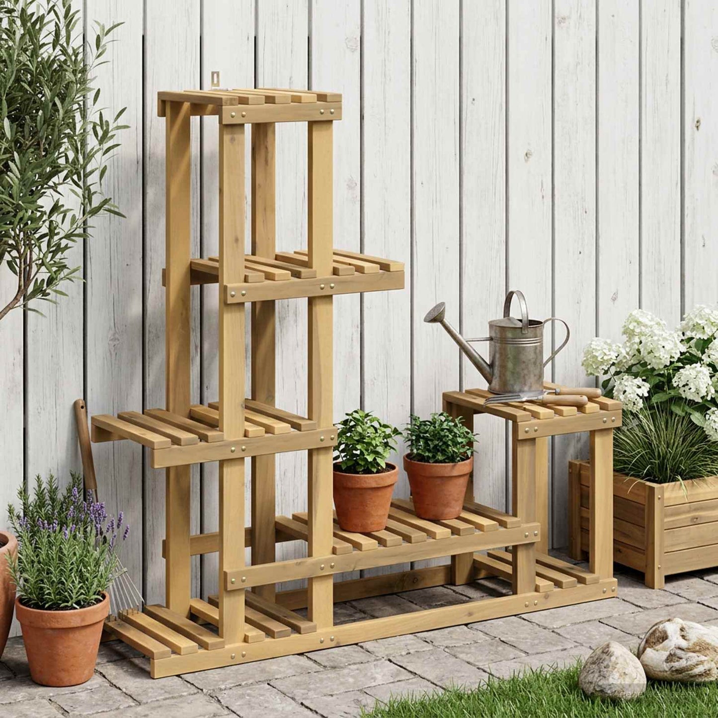 vidaXL Plant Stand White 93.5 x 25 x 91.5 cm Solid Acacia Wood