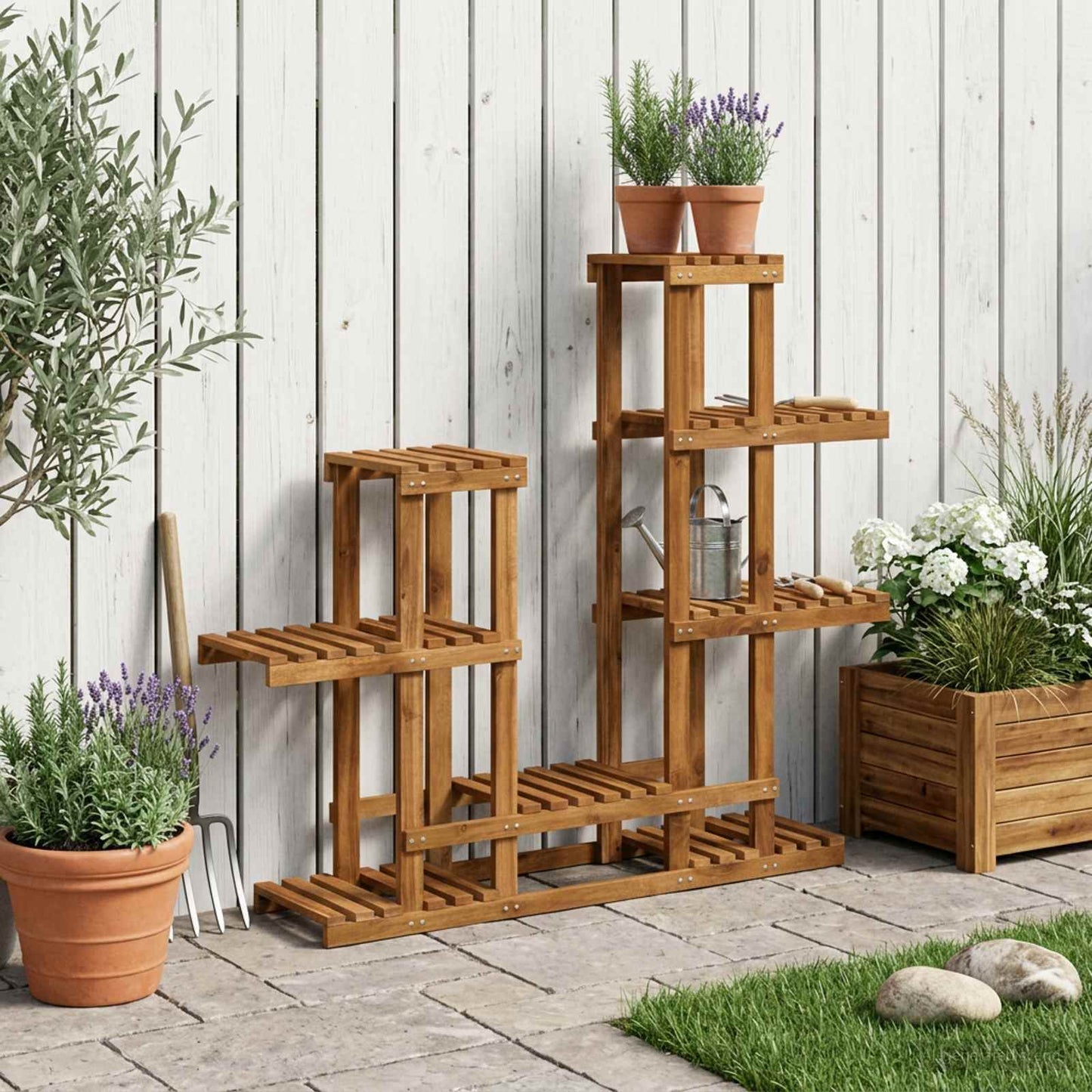 vidaXL Plant Stand Natural 118 x 25 x 96.5 cm Solid Acacia Wood