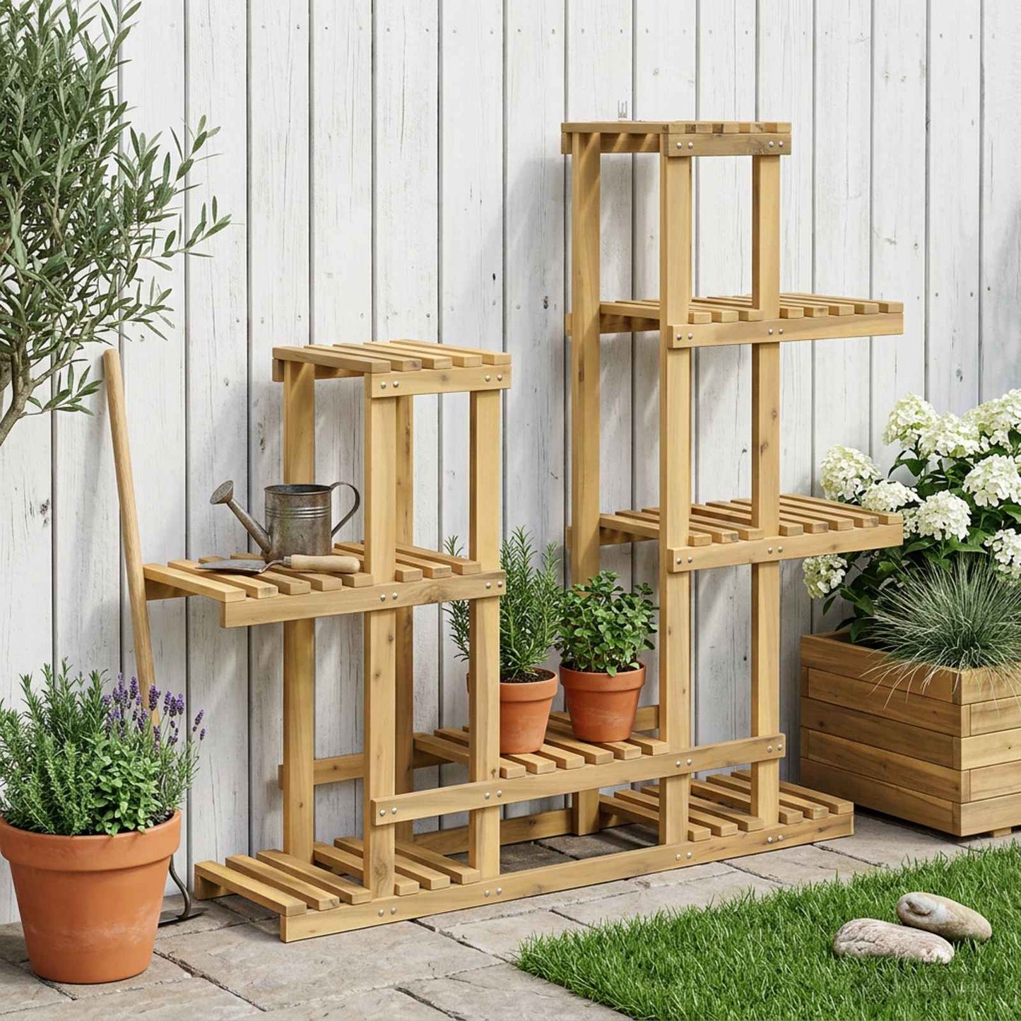 vidaXL Plant Stand White 118 x 25 x 96.5 cm Solid Acacia Wood