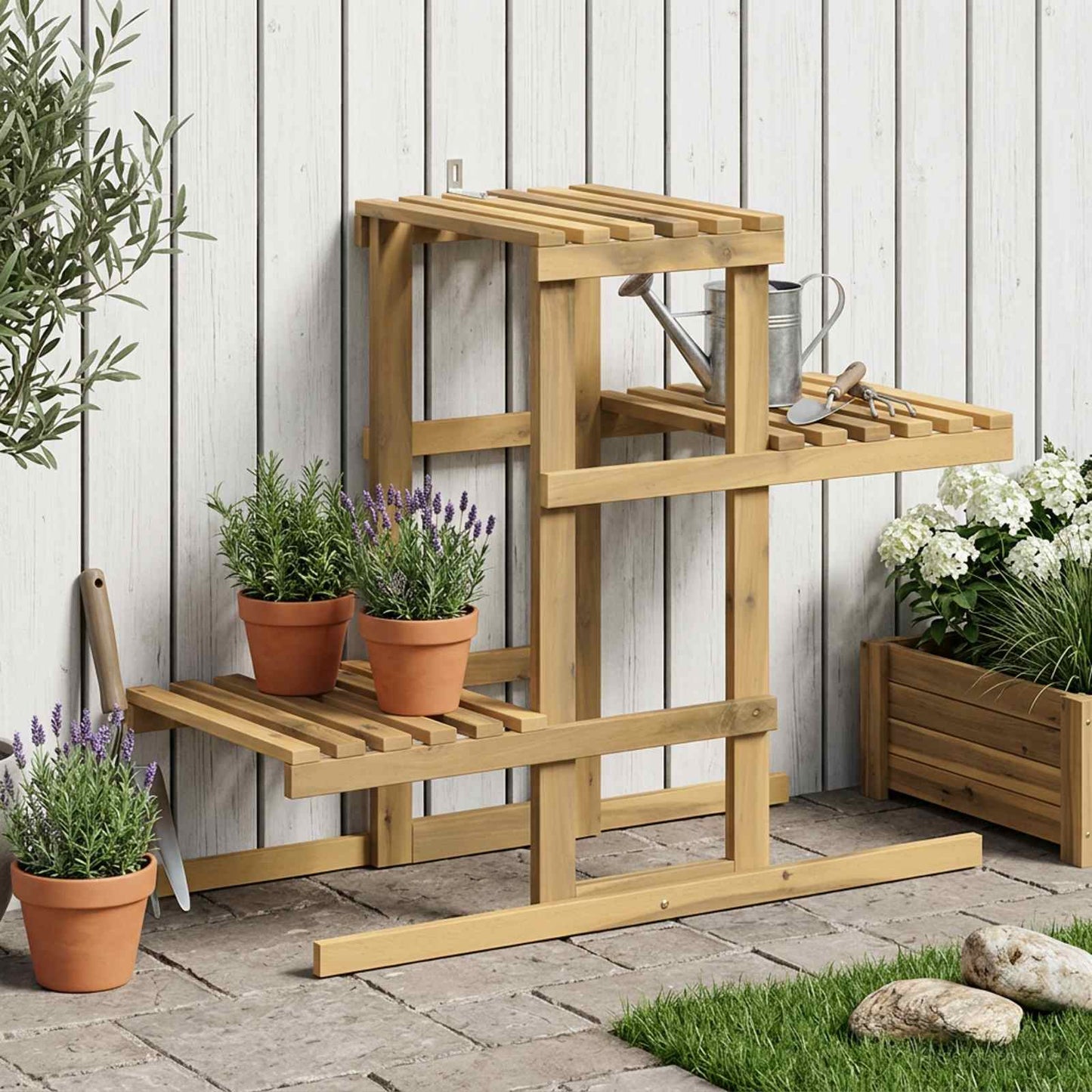 vidaXL Plant Stand White 82 x 36 x 60 cm Solid Acacia Wood