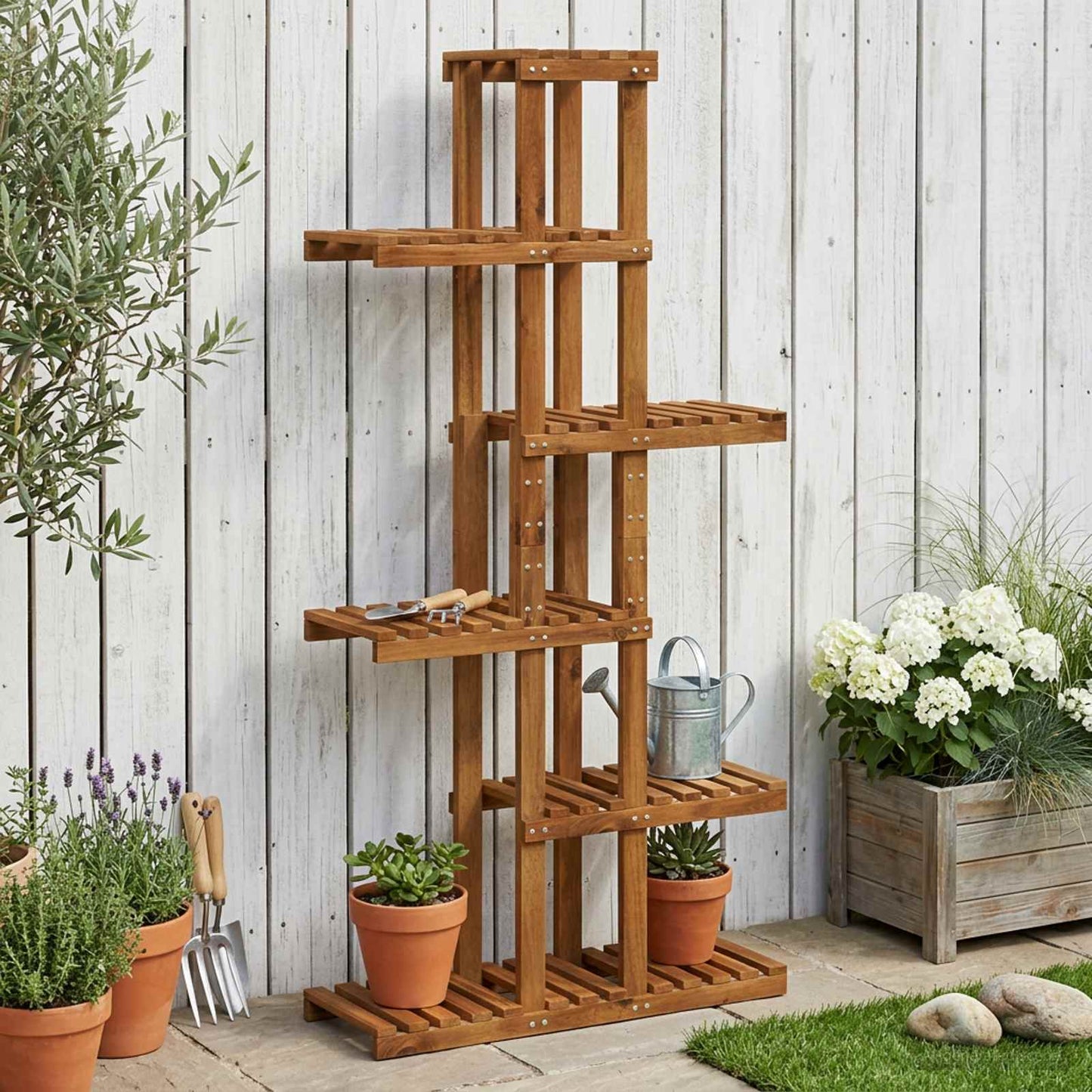 vidaXL Plant Stand Natural 68 x 23.5 x 140 cm Solid Acacia Wood