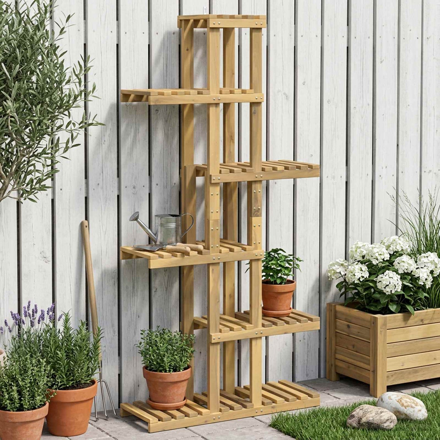 vidaXL Plant Stand White 68 x 23.5 x 140 cm Solid Acacia Wood