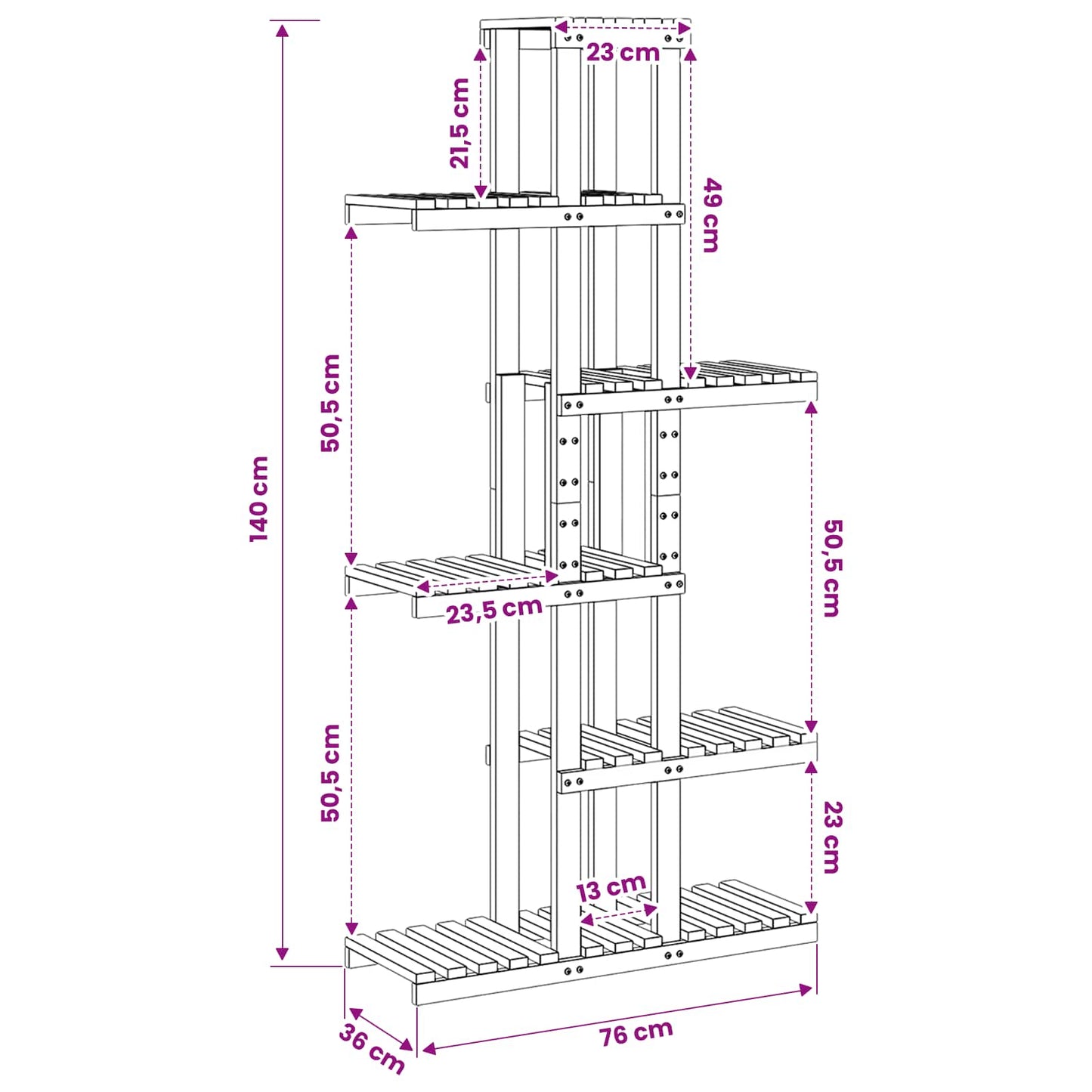 vidaXL Plant Stand White 68 x 23.5 x 140 cm Solid Acacia Wood