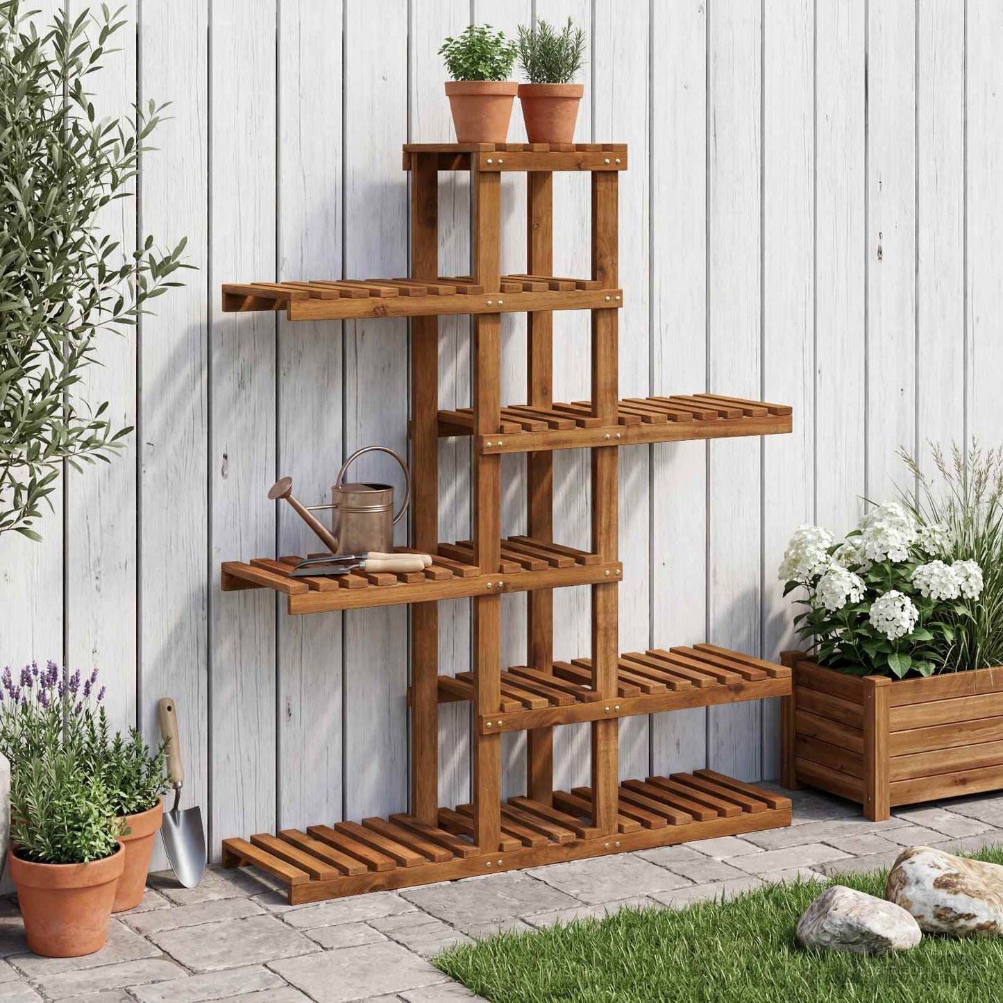 vidaXL Plant Stand Natural 93 x 25 x 114.5 cm Solid Acacia Wood