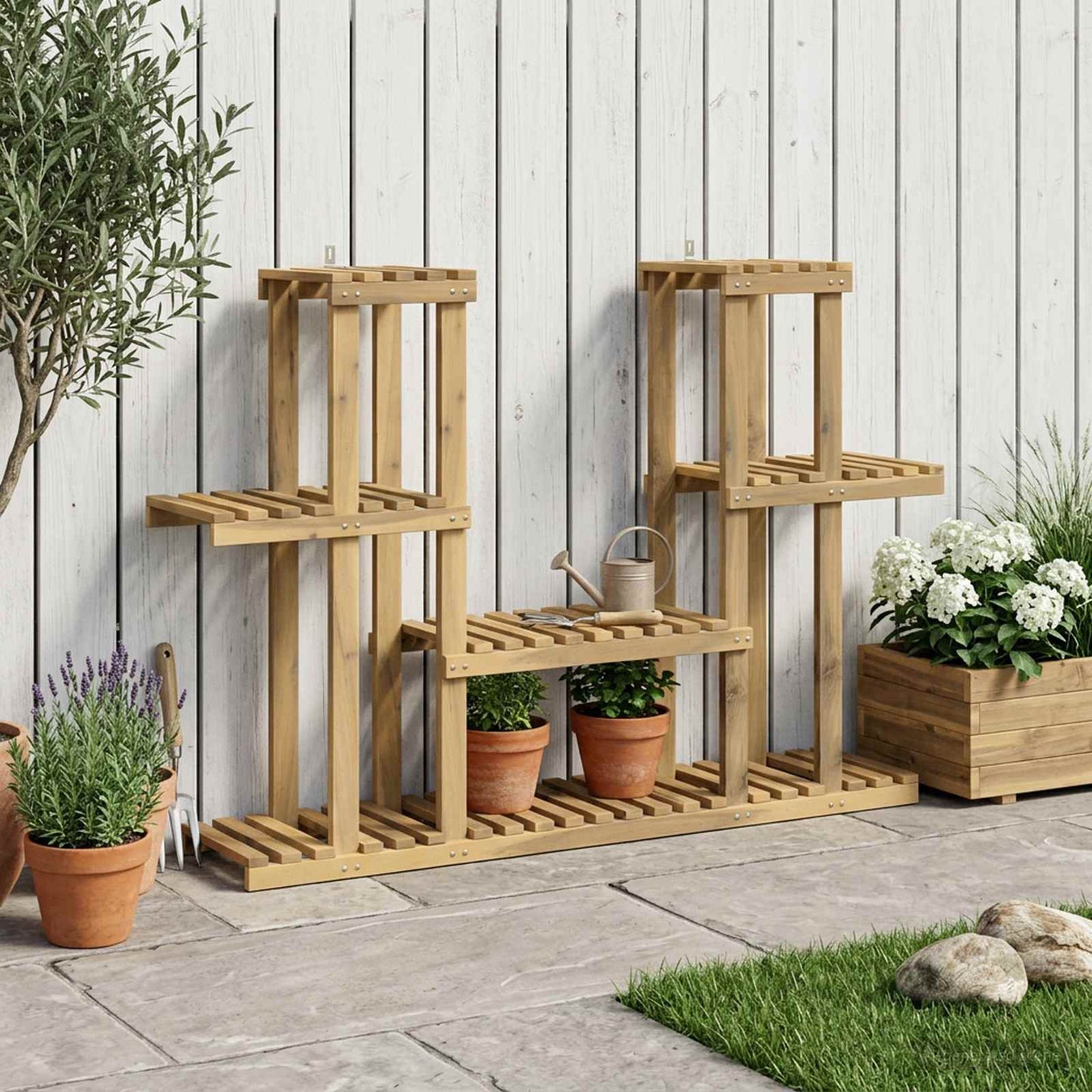 vidaXL Plant Stand White 123 x 25 x 78.5 cm Solid Acacia Wood