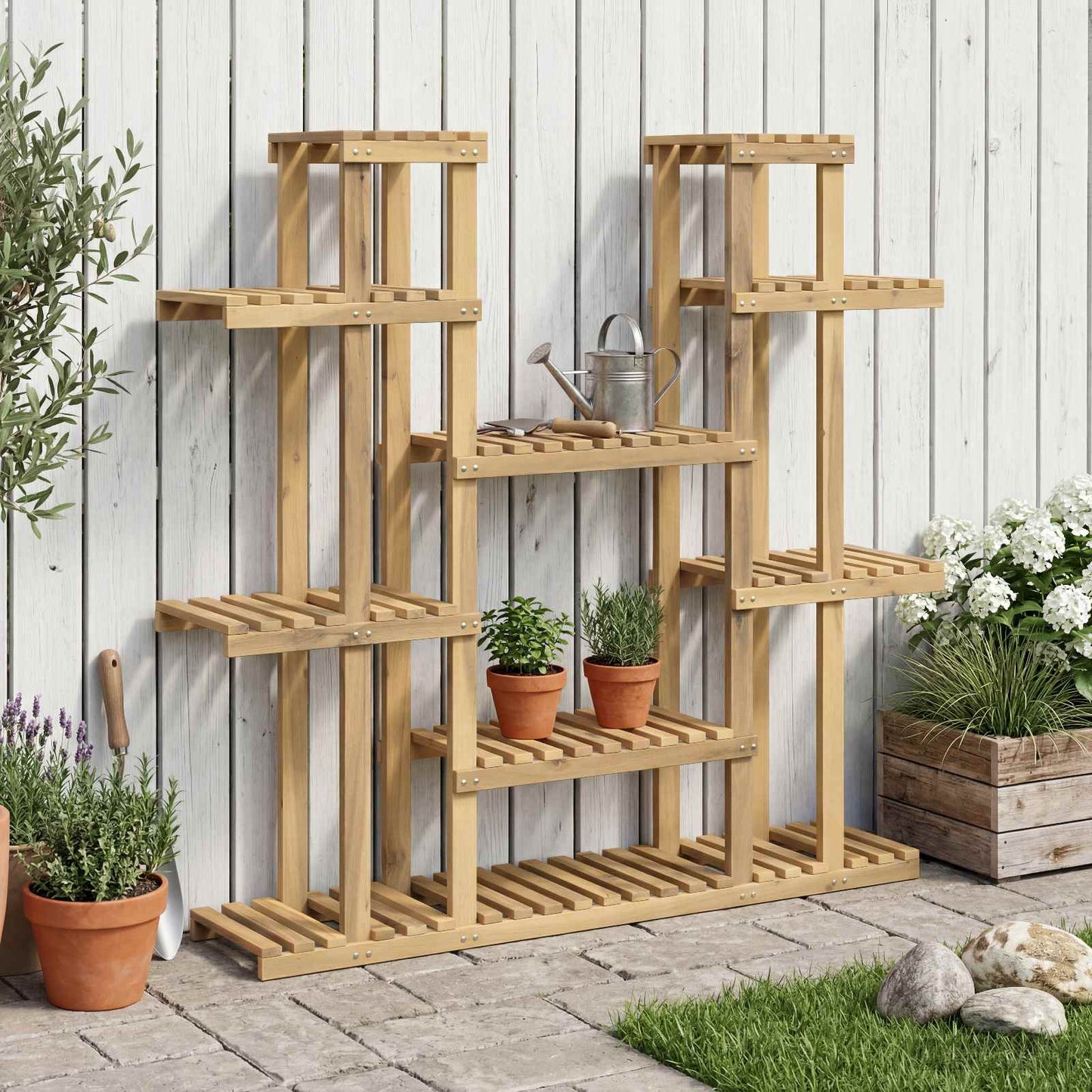 vidaXL Plant Stand White 123 x 25 x 114.5 cm Solid Acacia Wood