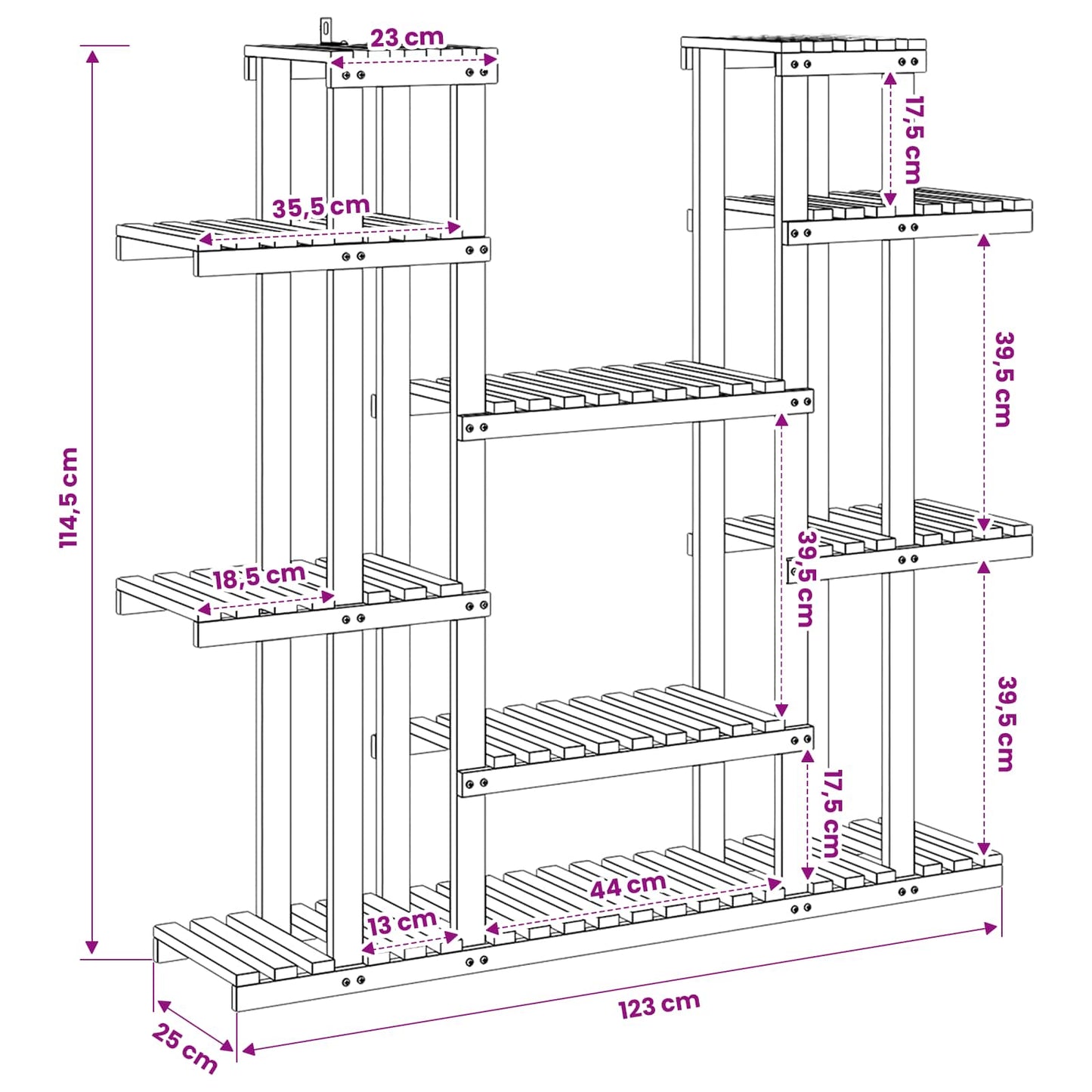 vidaXL Plant Stand White 123 x 25 x 114.5 cm Solid Acacia Wood