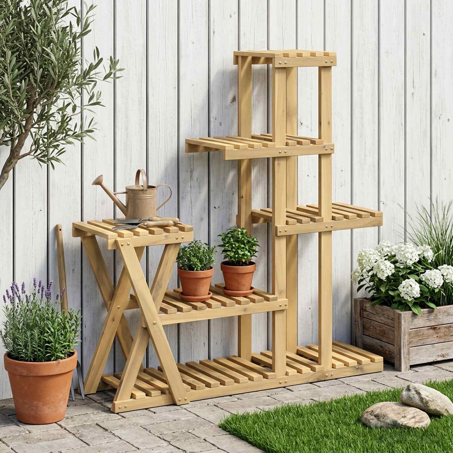 vidaXL Plant Stand White 95 x 25 x 101.5 cm Solid Acacia Wood