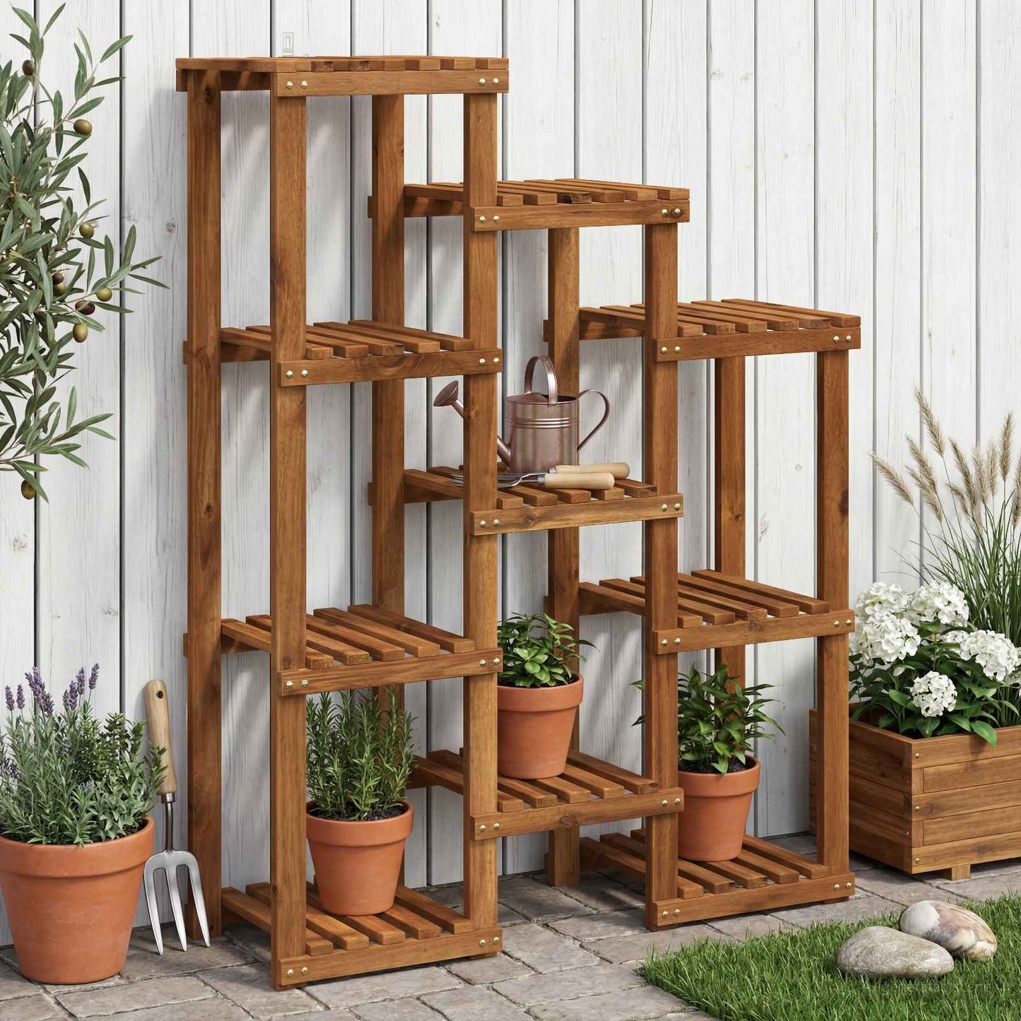 vidaXL Plant Stand Natural 85 x 30 x 114.5 cm Solid Acacia Wood