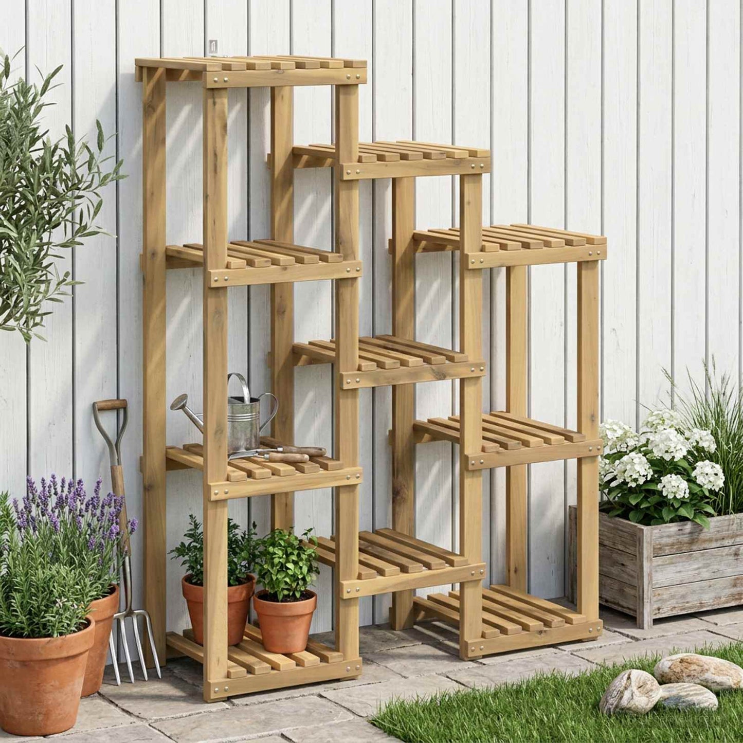 vidaXL Plant Stand White 85 x 30 x 114.5 cm Solid Acacia Wood