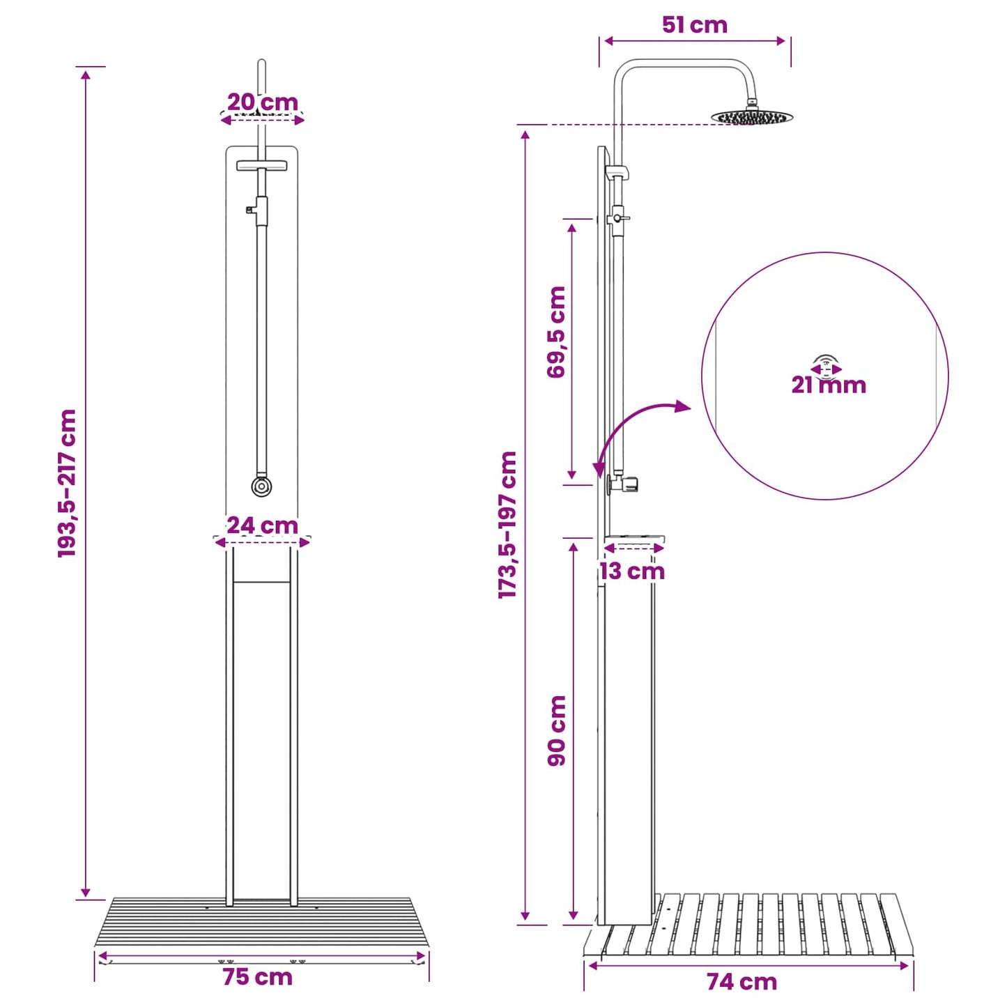vidaXL Outdoor Shower 217 cm Solid Acacia Wood and Stainless Steel