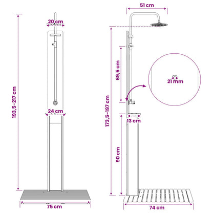 vidaXL Outdoor Shower 217 cm Solid Acacia Wood and Stainless Steel