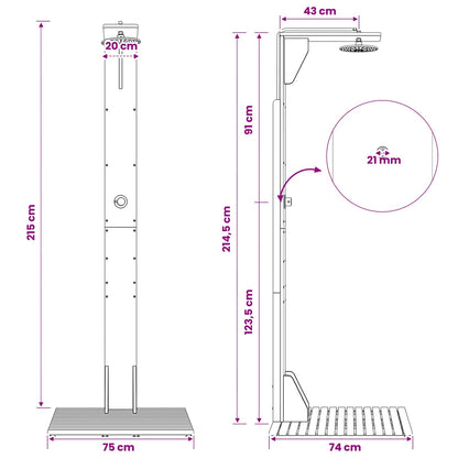 vidaXL Outdoor Shower 219 cm Solid Acacia Wood and Stainless Steel